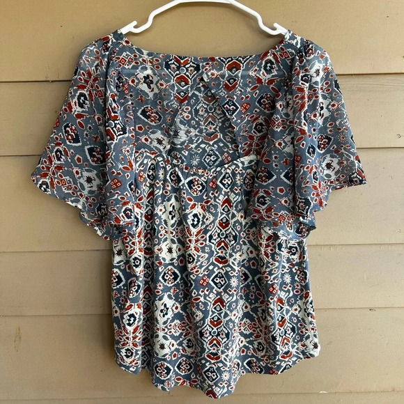 Bohemian Print Flutter Sleeve Short Sleeve Top - Lucky Brand - Size Small - Picture 4 of 4